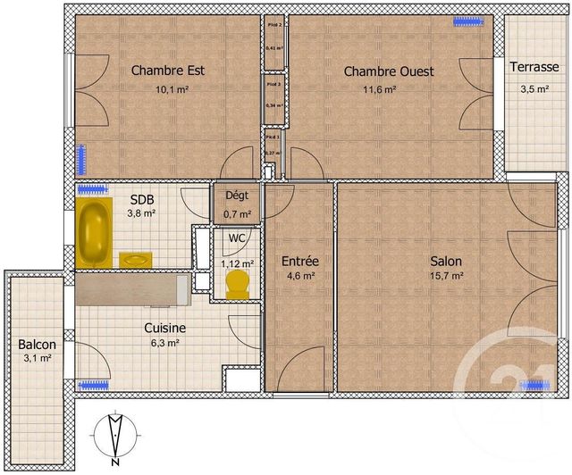 Appartement &agrave; vendre - 3 pi&egrave;ces - 55 m2 - Melun - 77 - ILE-DE-FRANCE