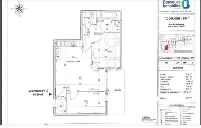 Appartement F3 &agrave; vendre - 3 pi&egrave;ces - 59 m2 - St Max - 54 - LORRAINE