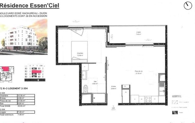 Appartement T2 &agrave; vendre - 2 pi&egrave;ces - 43,65 m2 - Dijon - 21 - BOURGOGNE