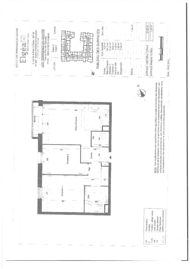 Appartement F3 &agrave; louer - 3 pi&egrave;ces - 54,14 m2 - Brie Comte Robert - 77 - ILE-DE-FRANCE
